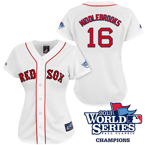 Will Middlebrooks #16 mlb Jersey-Boston Red Sox Women's Authentic 2013 World Series Champions Home White Baseball Jersey